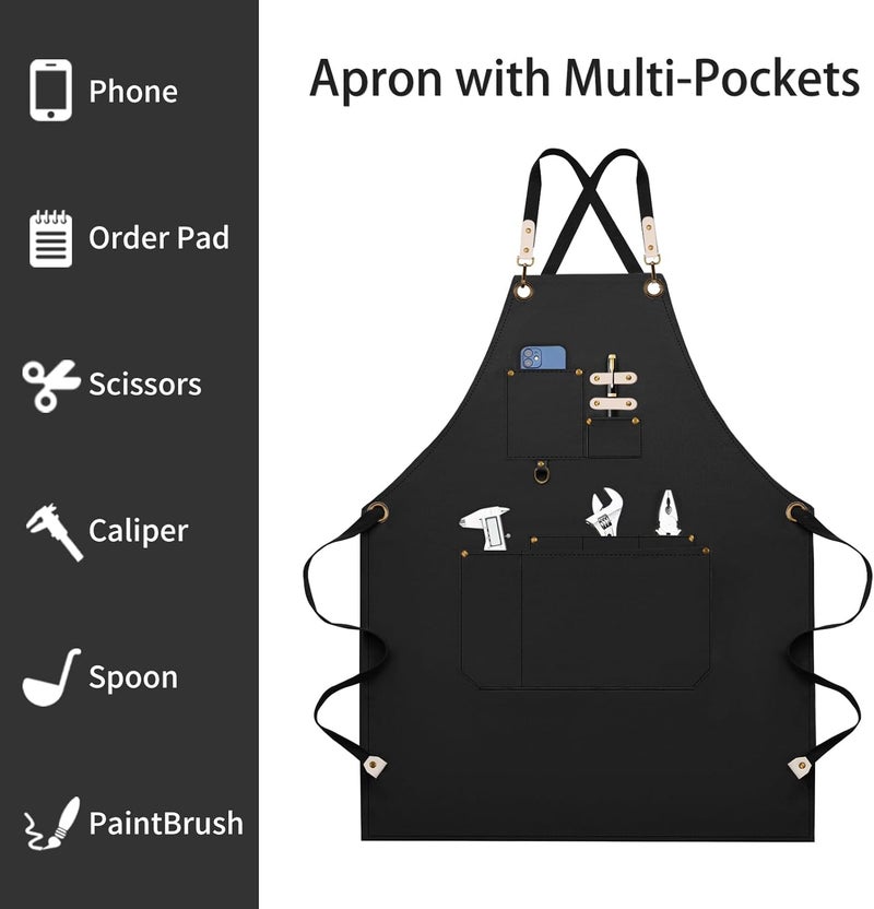 Dulabi Apron, Adjustable Chef Apron for Women and Men with Large Pockets, Cooking Kitchen Apron with Back Straps - Image 4